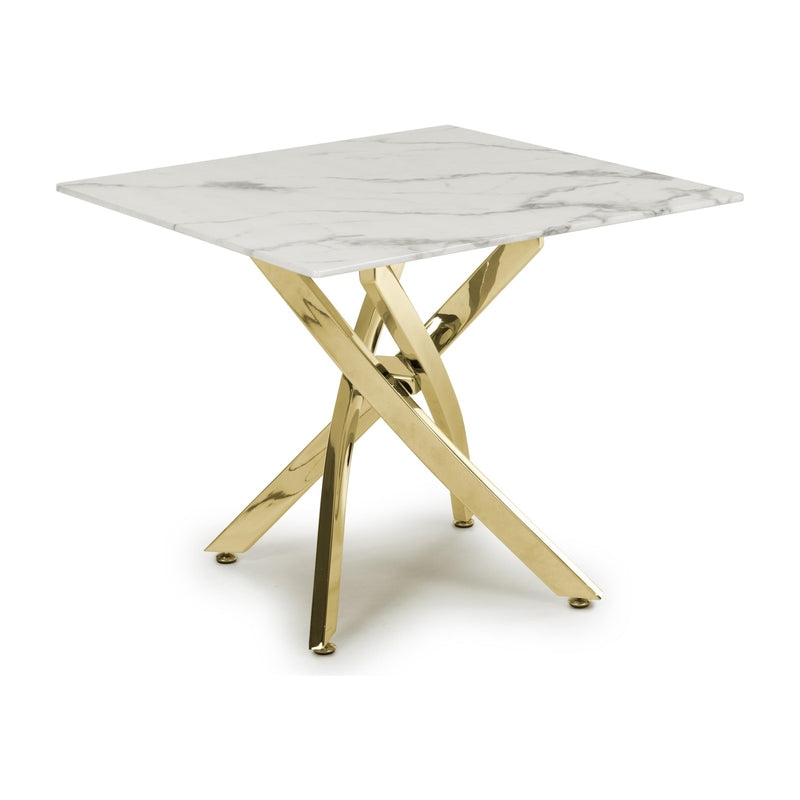 Astra White Marble Effect Glass End Table with Gold Legs