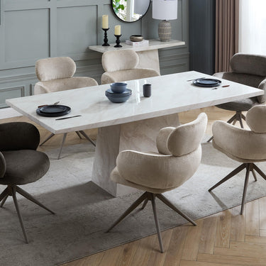 Aurelia 160cm Marble Dining Table - Taupe – styled in a dining room