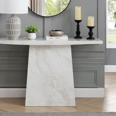 Aurelia Marble Console Table - Taupe – styled in a hallway