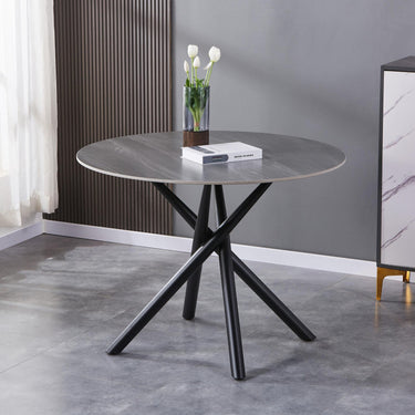 Avesta 1m Round Grey Ceramic Dining Table – styled in a dining room