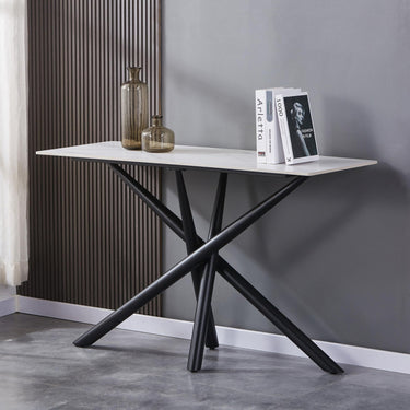 Avesta White Marble Effect Ceramic Console Table – styled in a room setting