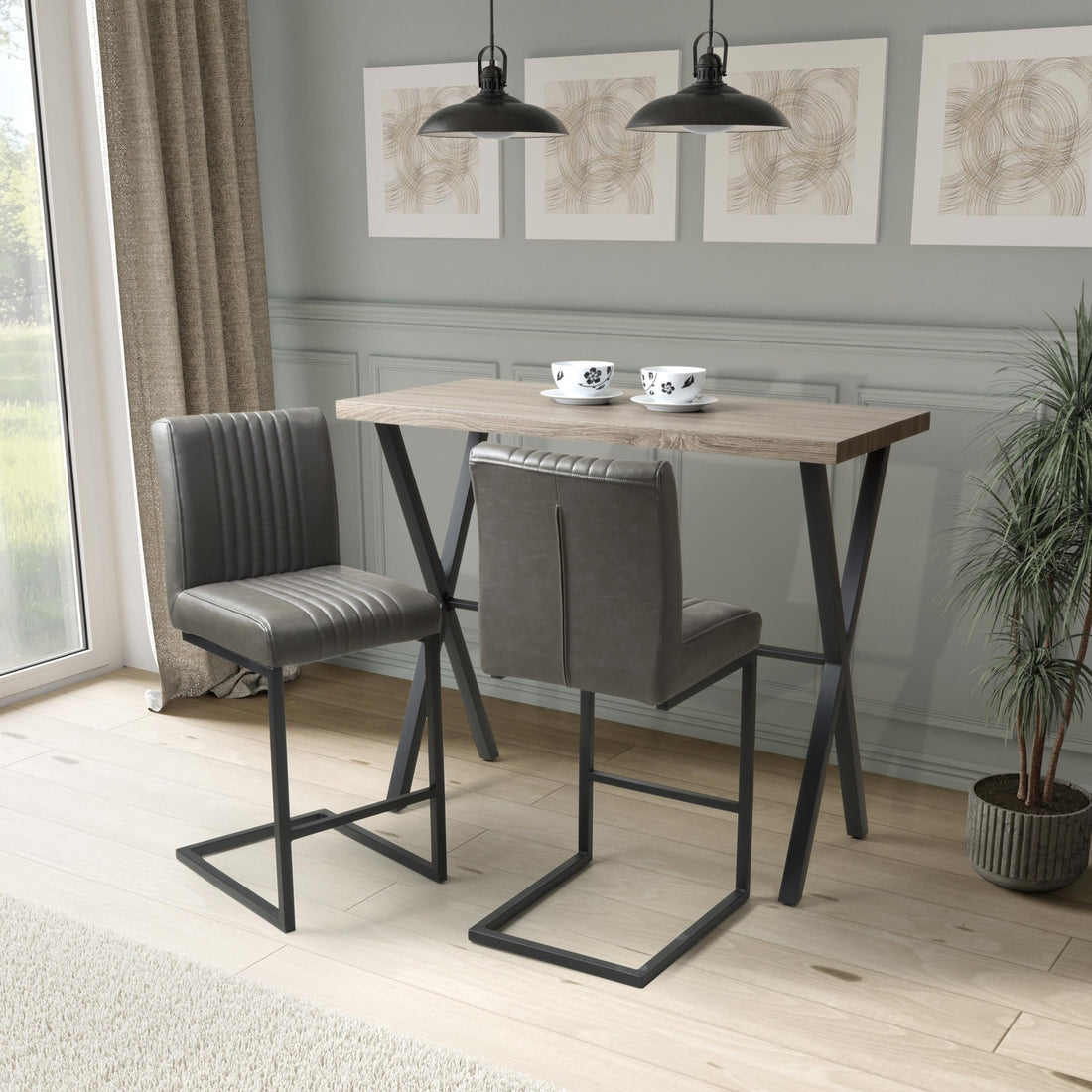 Bergen 1.2m Breakfast Bar Table & 2 Asher Grey Bar Chairs Dining Set – complete dining set