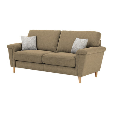 Brody 2 Seater Fabric Sofa in Mendes Oatmeal fabric with oak feet
