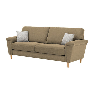 Brody 3 Seater Fabric Sofa in Mendes Oatmeal fabric with oak feet