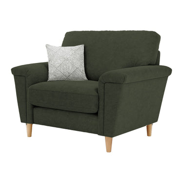 Brody Fabric Arm Chair in Mendes Mossy fabric with oak feet