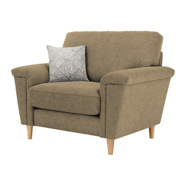 Brody Fabric Arm Chair in Mendes Oatmeal fabric with oak feet