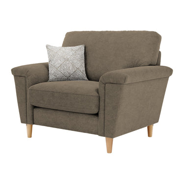 Brody Fabric Arm Chair in Mendes Smokestone fabric with oak feet