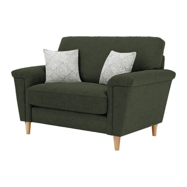 Brody Loveseat Fabric Chair in Mendes Mossy fabric with oak feet