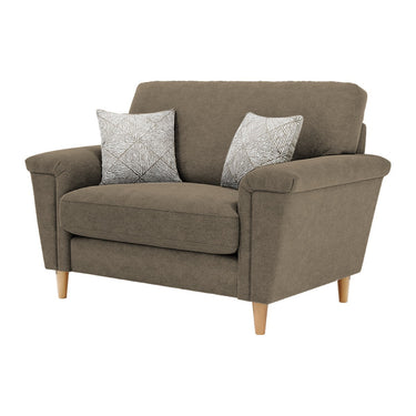 Brody Loveseat Fabric Chair in Mendes Smokestone fabric with oak feet