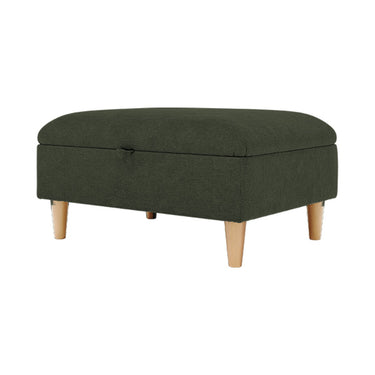 Brody Storage Fabric Footstool in Mendes Mossy fabric with oak feet