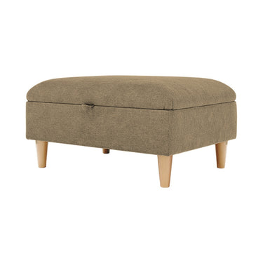 Brody Storage Fabric Footstool in Mendes Oatmeal fabric with oak feet