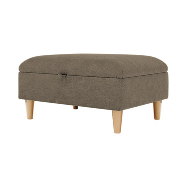 Brody Storage Fabric Footstool in Mendes Smokestone fabric with oak feet