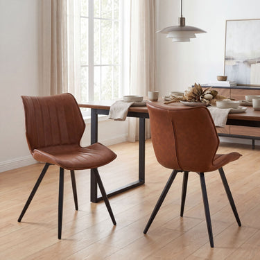 Calder Leather Effect Dining Chair - Tuscan Tan – styled in a dining room