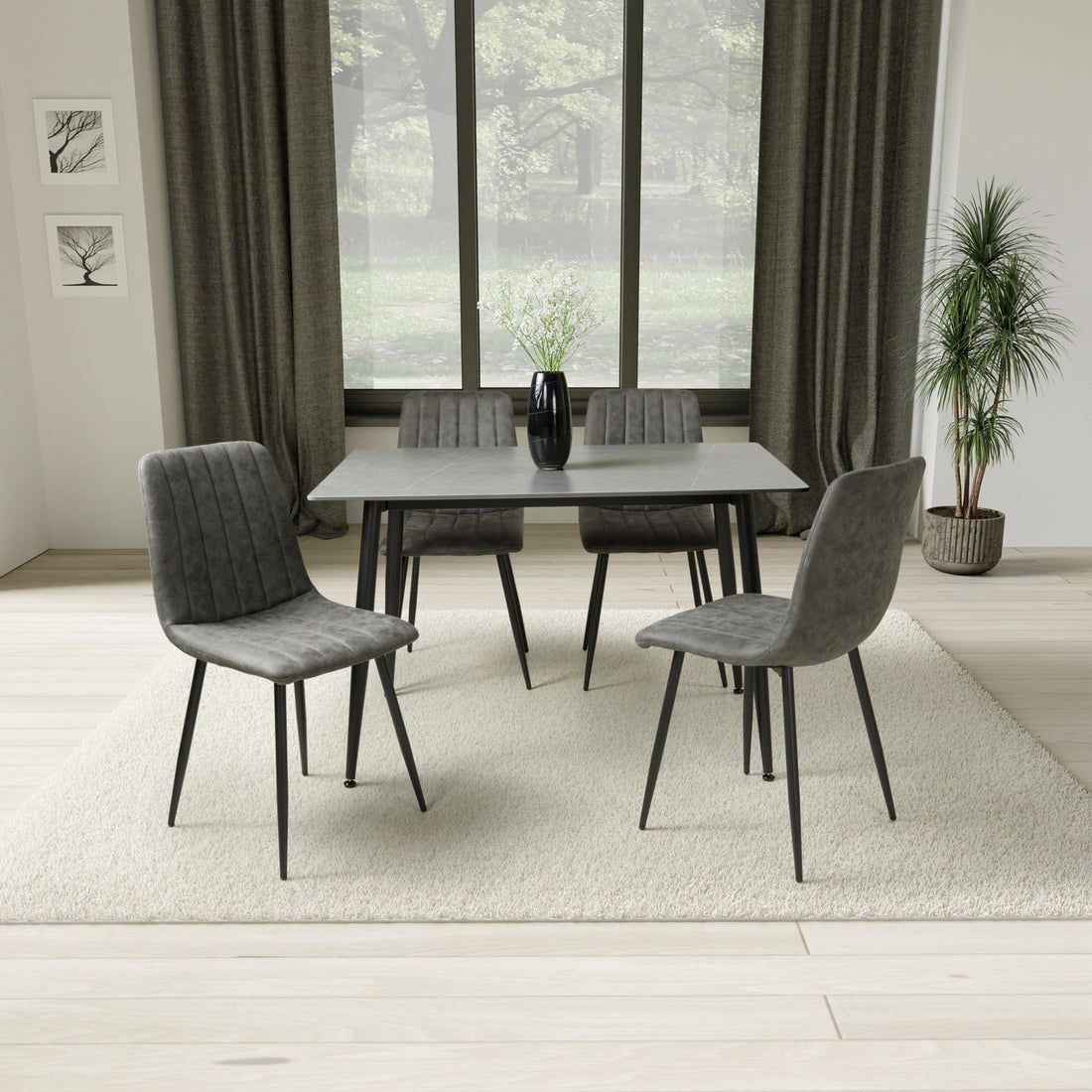 Carlo 1.2m Grey Granite Dining Table & 4 Lisbon Grey Microfibre Chairs Dining Set – complete dining set