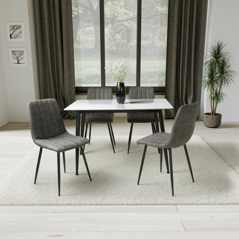 Carlo 1.2m White Marble Dining Table & 4 Lisbon Grey Microfibre Chairs Dining Set