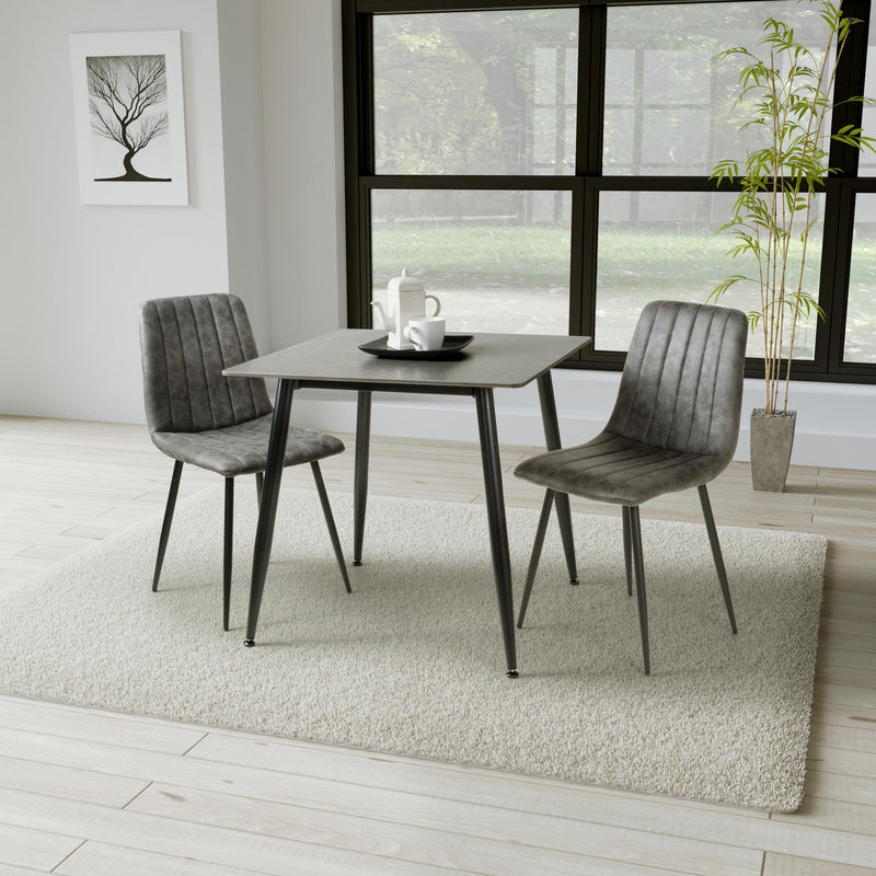 Carlo 80cm Square Grey Granite Dining Table & 2 Lisbon Grey Microfibre Chairs Dining Set