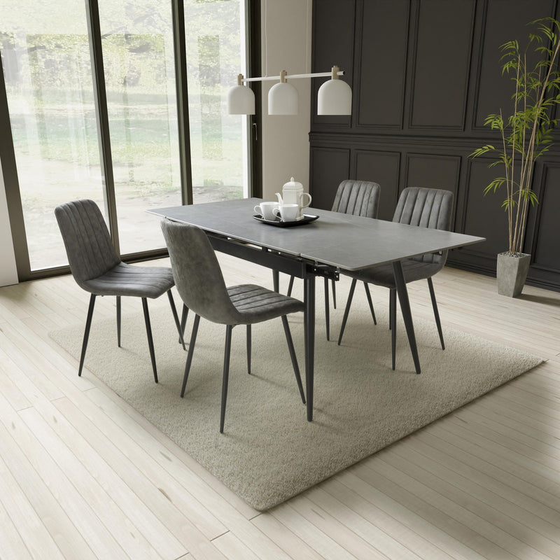 Carlo Double Extending Grey Granite Dining Table & 4 Lisbon Grey Microfibre Chairs Dining Set