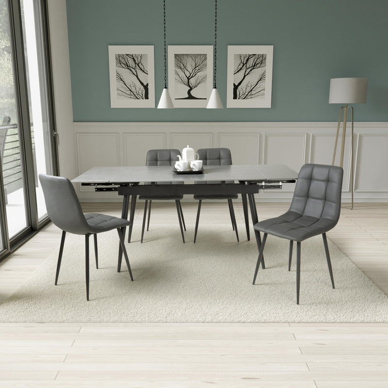 Carlo Double Extending Grey Granite Dining Table & 4 Madison Grey Leather Effect Chairs Dining Set