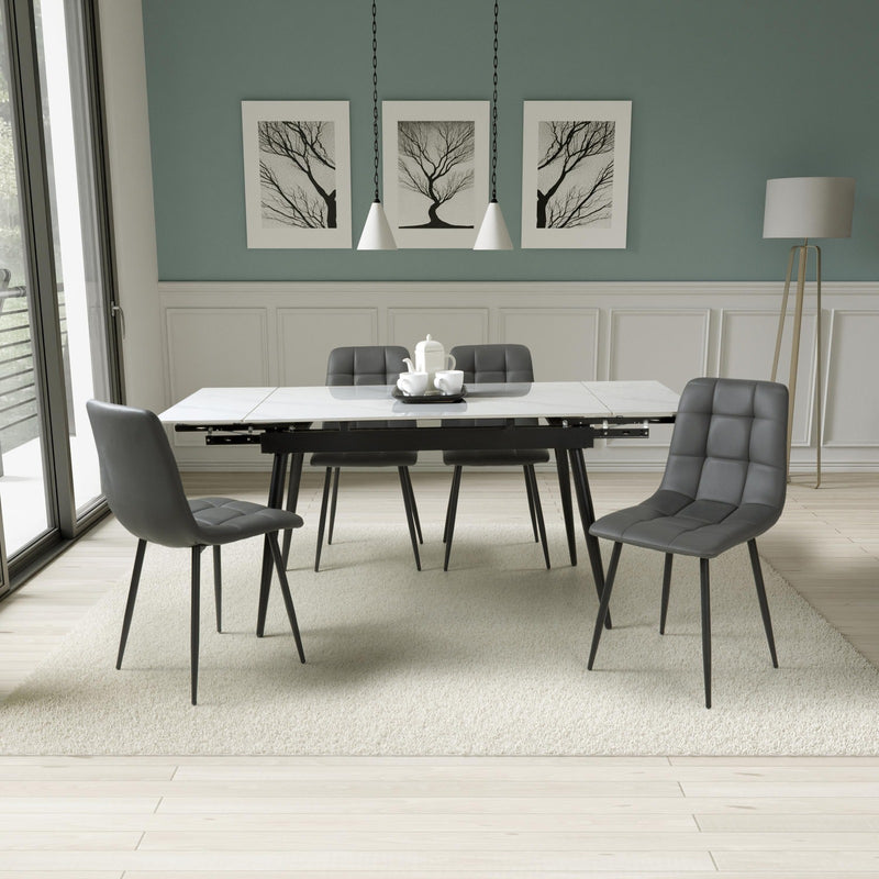 Carlo Double Extending White Marble Dining Table & 4 Madison Grey Leather Effect Chairs Dining Set