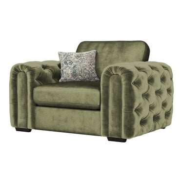Cavendish Fabric Arm Chair in Jewel Sage velvet fabric