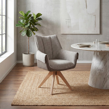 Chandler Tweed Swivel Dining Chair - Natural – styled in a dining room