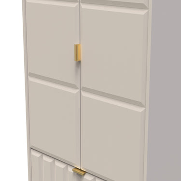 Cube 2 Door 2 Drawer Wardrobe in Kashmir Matt with gold hairpin legs, close-up of the patterned doors