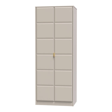 Cube 2 Door Wardrobe in Kashmir Matt with gold hairpin legs, angled view