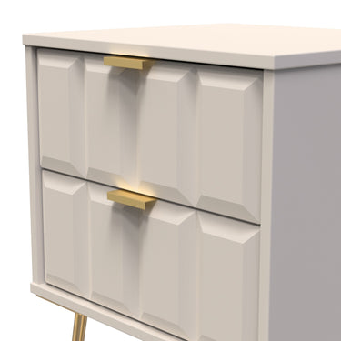 Cube 2 Drawer Bedside Cabinet in Kashmir Matt with gold hairpin legs, close-up of the patterned drawer fronts