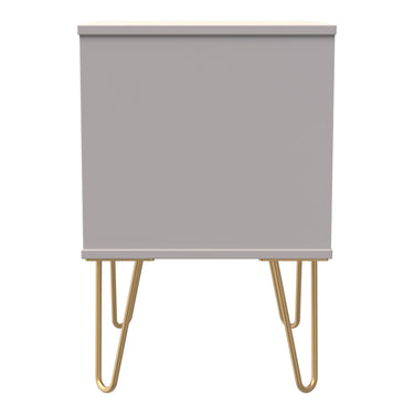 Cube 2 Drawer Bedside Cabinet in Kashmir Matt with gold hairpin legs, side view