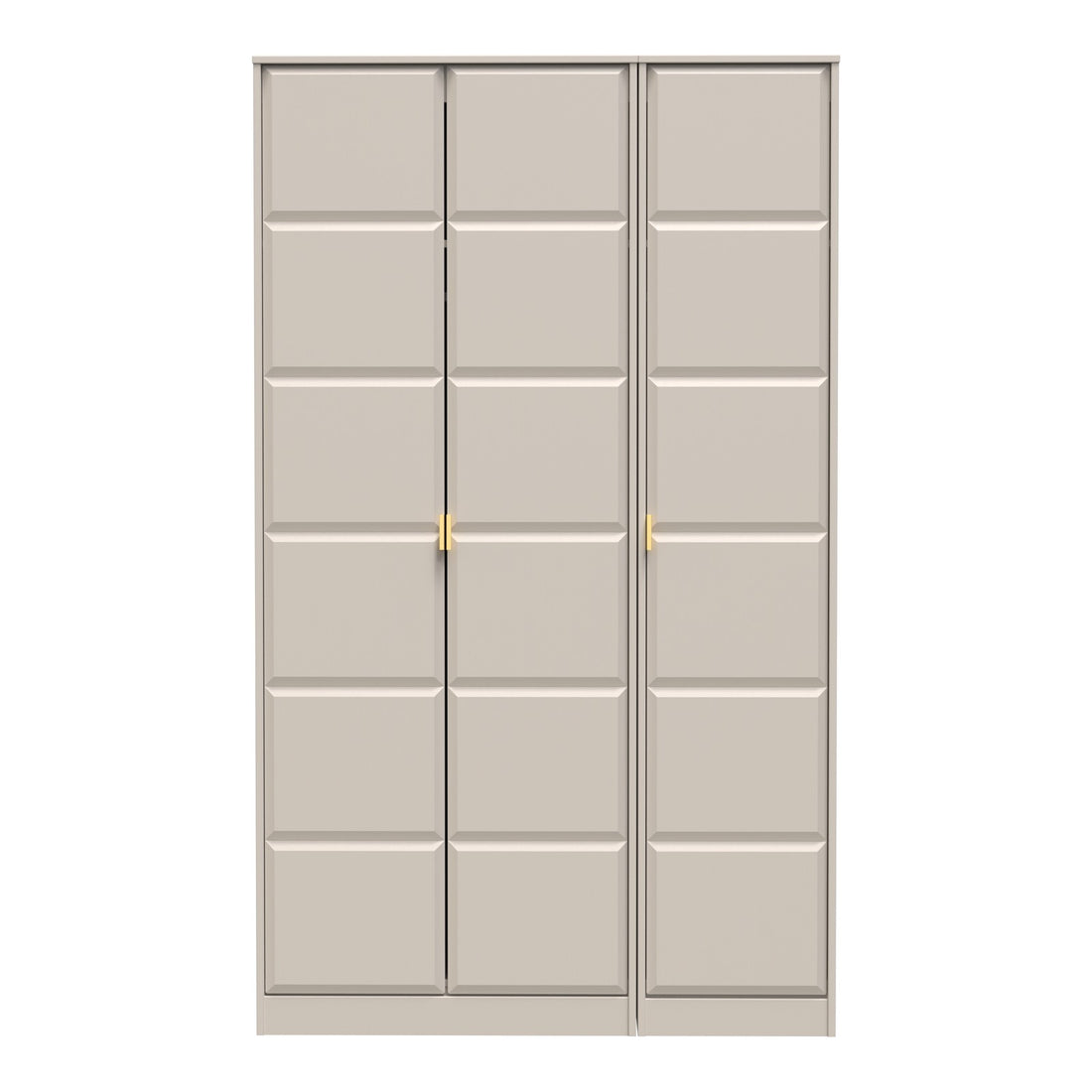 Cube 3 Door Wardrobe in Kashmir Matt with gold hairpin legs, front view