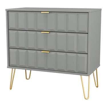 Cube 3 Drawer Wide Chest of Drawers in Dusk Grey, angled view