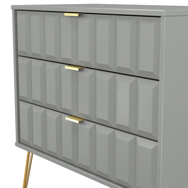 Cube 3 Drawer Wide Chest of Drawers in Dusk Grey, close-up of the patterned drawer fronts