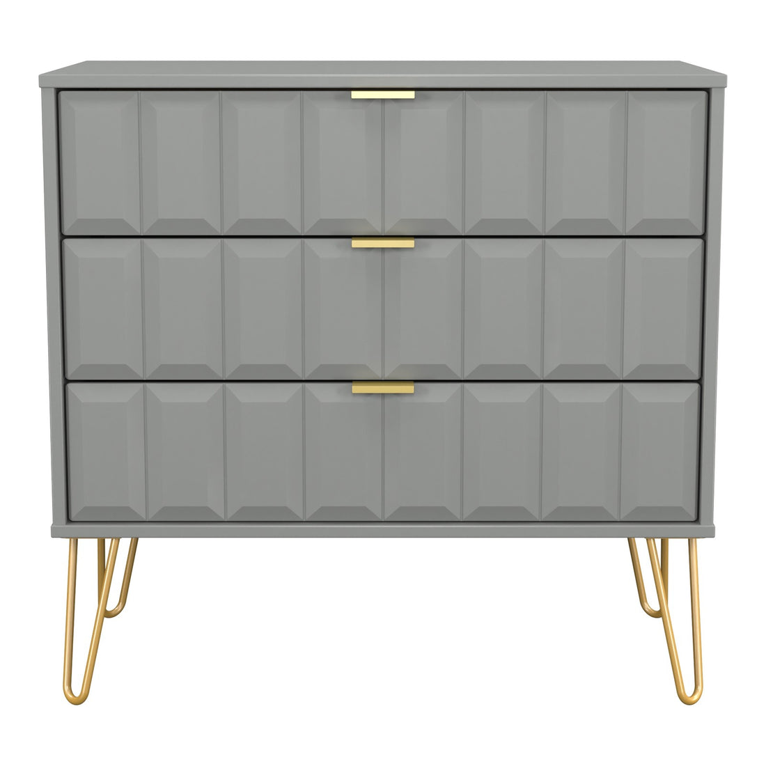 Cube 3 Drawer Wide Chest of Drawers in Dusk Grey, front view