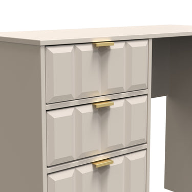 Cube 4 Drawer Desk in Kashmir Matt with gold hairpin legs, close-up of the patterned drawer fronts