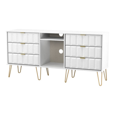Cube 6 Drawer Wide Sideboard in White Matt, angled view