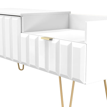 Cube Split Level TV Unit in White Matt, close-up of the patterned drawer fronts