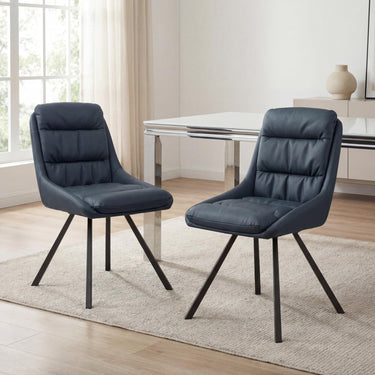 Denham Leather Effect Swivel Dining Chair - Midnight Blue – styled in a dining room
