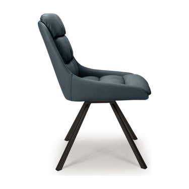 Denham Leather Effect Swivel Dining Chair - Midnight Blue – studio view 3