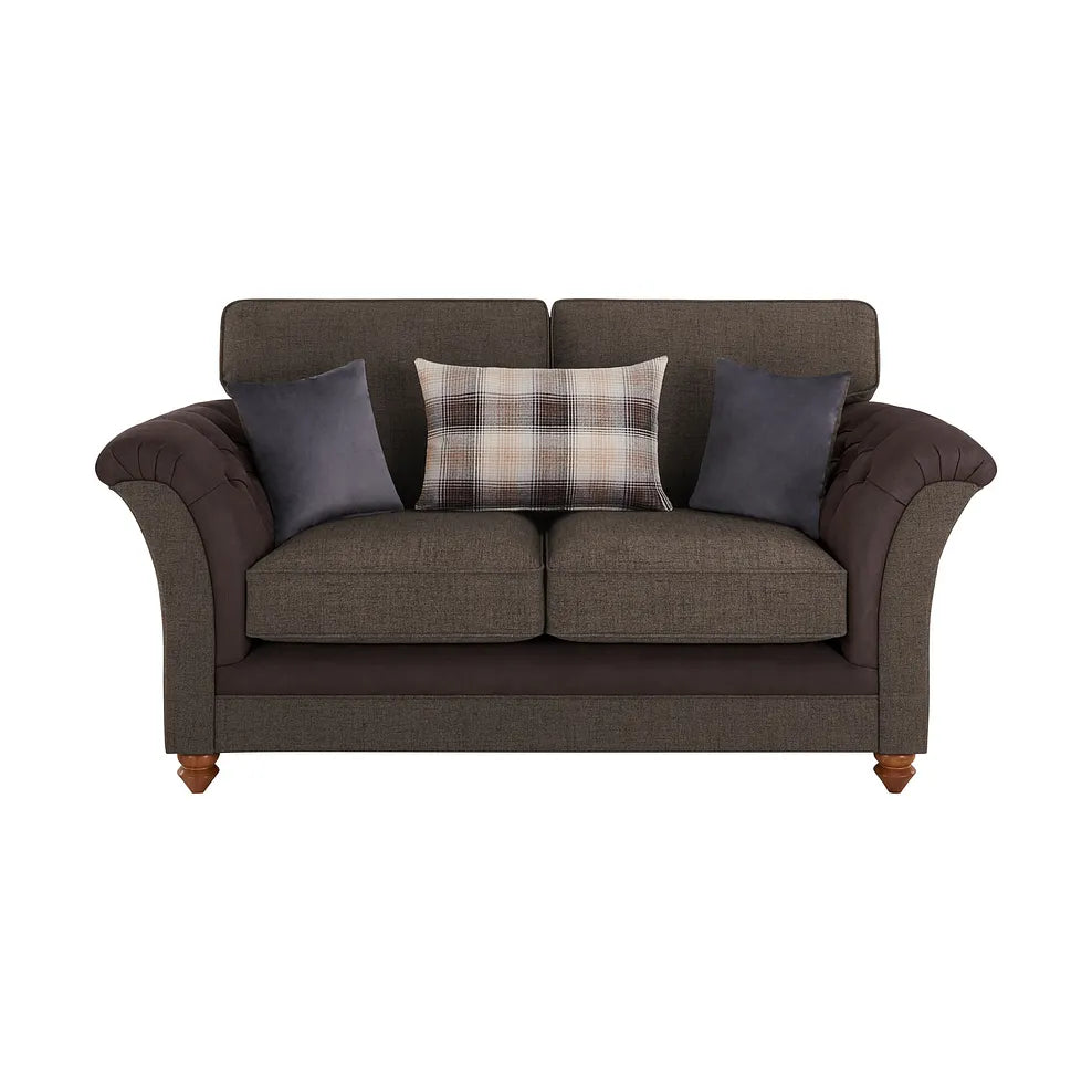 Dexter 2 x 2 Seater Brown Fabric Studded Detail Sofas - Oak Furniture Land