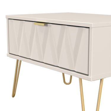 Diamond 1 Drawer Wide Bedside Cabinet in Kashmir Matt, close-up of the patterned drawer fronts