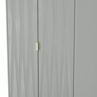 Diamond 2 Door 2 Drawer Wardrobe in Dusk Grey with gold hairpin legs, close-up of the patterned doors