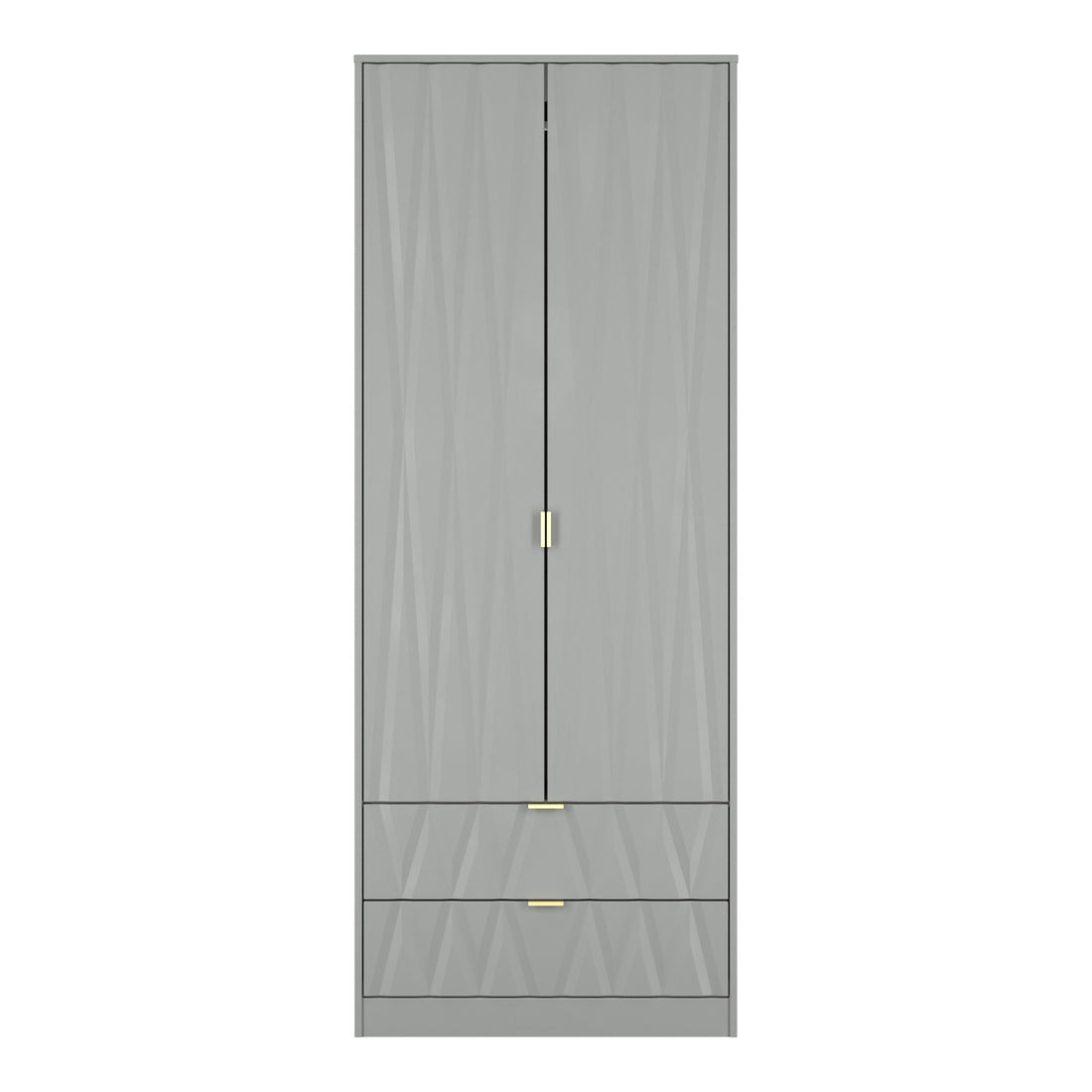 Diamond 2 Door 2 Drawer Wardrobe in Dusk Grey with gold hairpin legs, front view