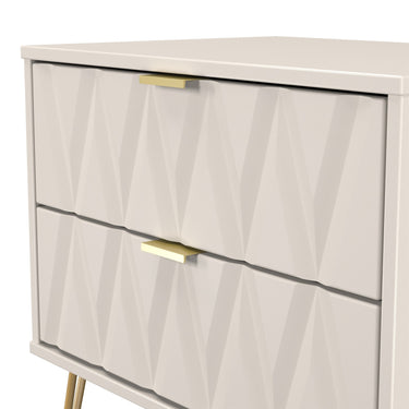 Diamond 2 Drawer Wide Bedside Cabinet in Kashmir Matt, close-up of the patterned drawer fronts