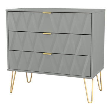 Diamond 3 Drawer Wide Chest of Drawers in Dusk Grey, angled view