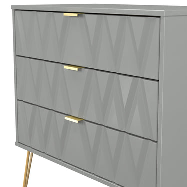 Diamond 3 Drawer Wide Chest of Drawers in Dusk Grey, close-up of the patterned drawer fronts