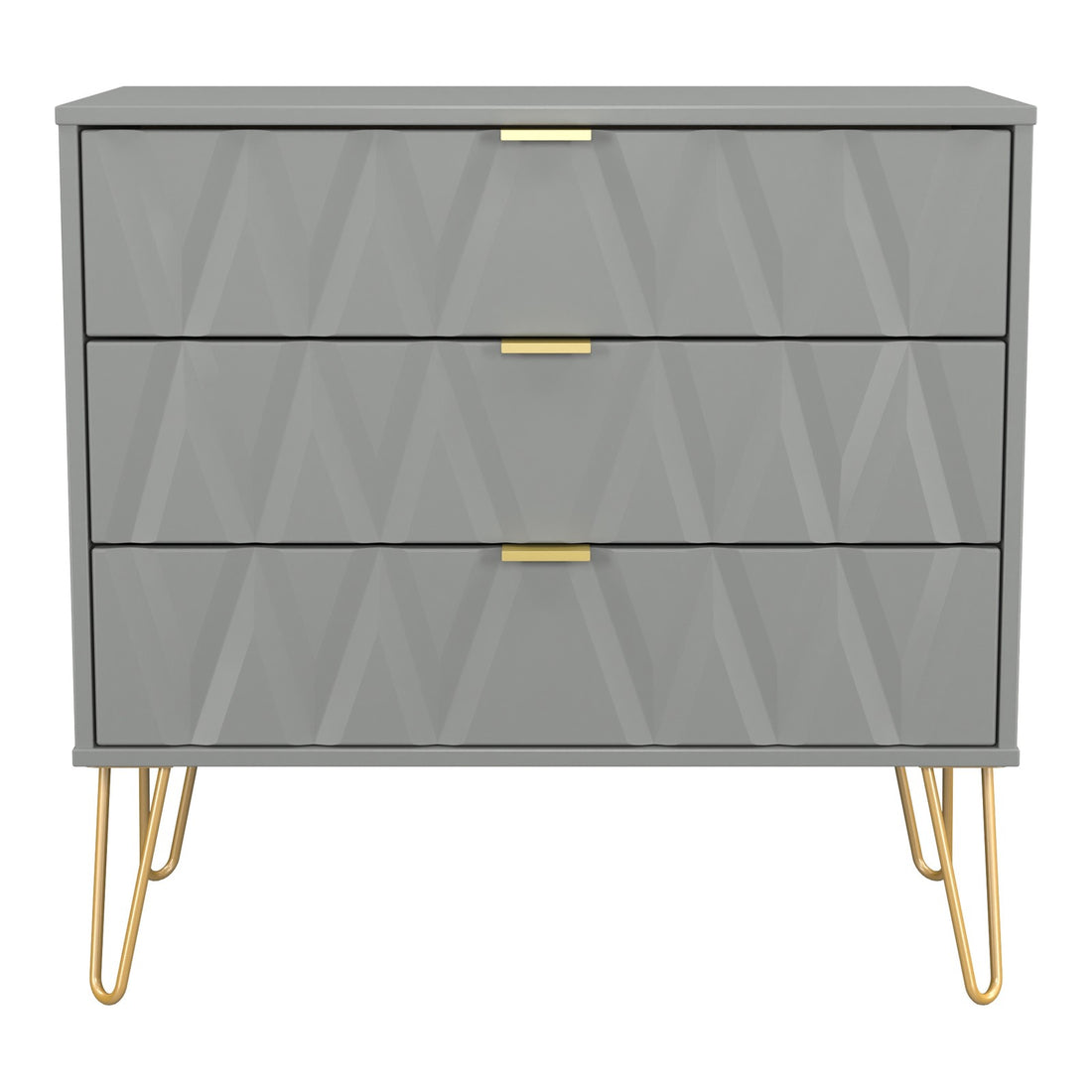 Diamond 3 Drawer Wide Chest of Drawers in Dusk Grey, front view
