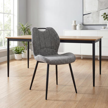 Dion Fabric Dining Chair - Graphite – styled in a dining room