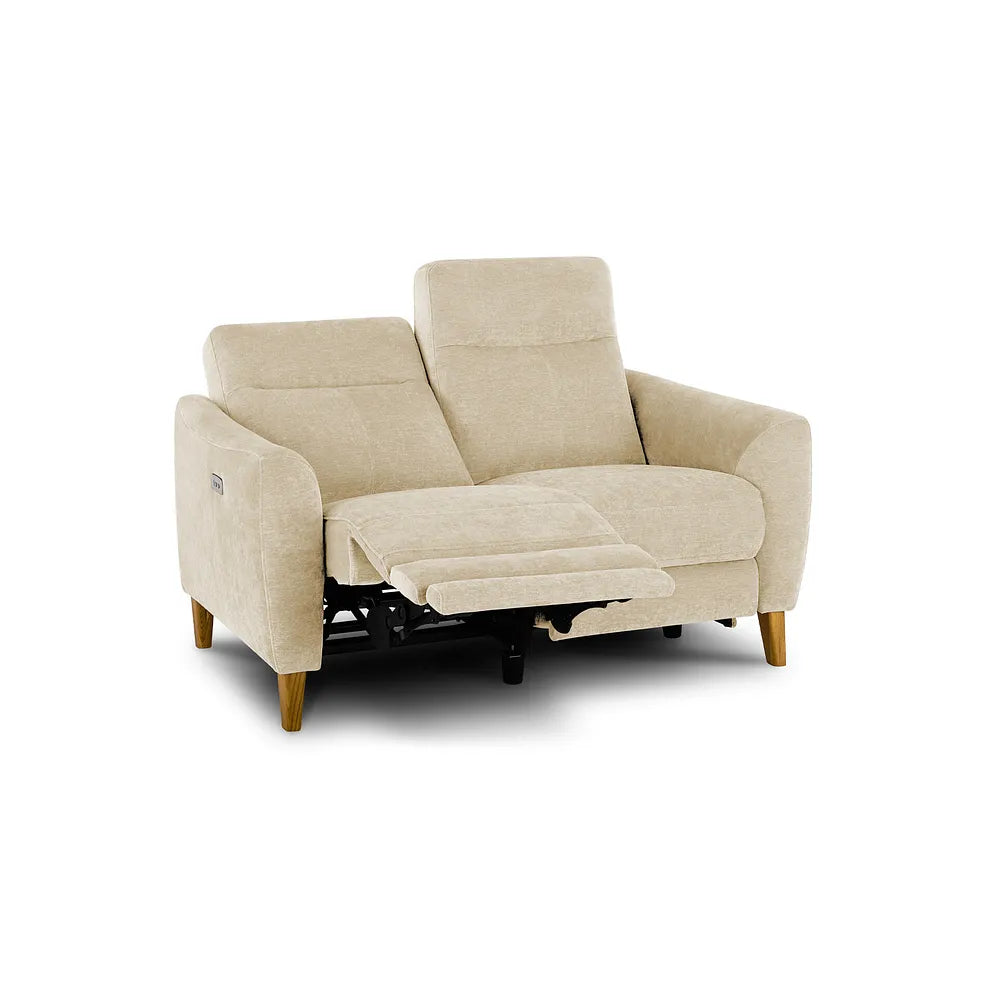 Dylan 2 Seater Electric Recliner Sofa in Darwin Ivory - Oak Furniture land