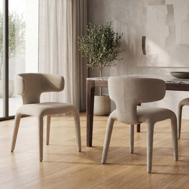 Greta Fabric Dining Chair - Beige – styled in a dining room