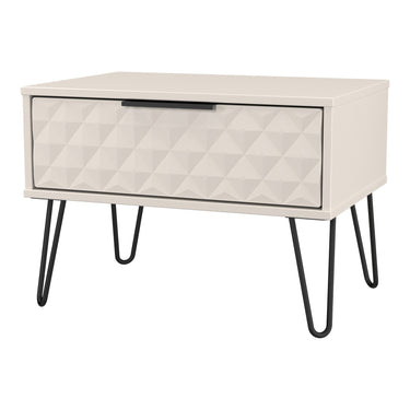 Harlequin 1 Drawer Wide Bedside Cabinet in Kashmir Matt, angled view